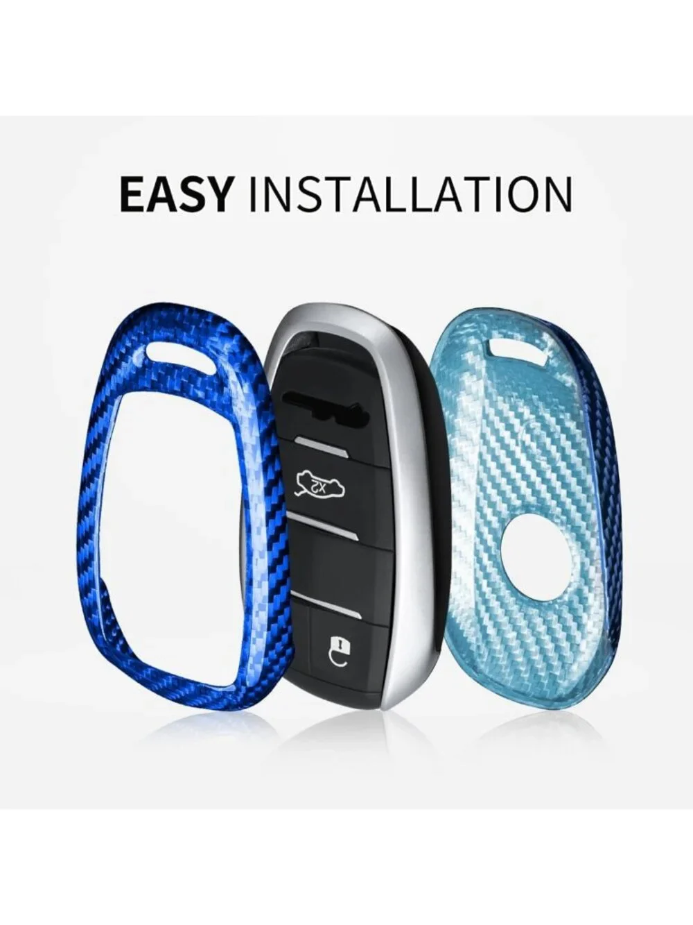 Stylish Real Glass Fiber Key Fob Cover for Smart Car Remote, 4-5 Buttons, Blue